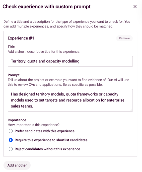 Check experience with custom prompt screen