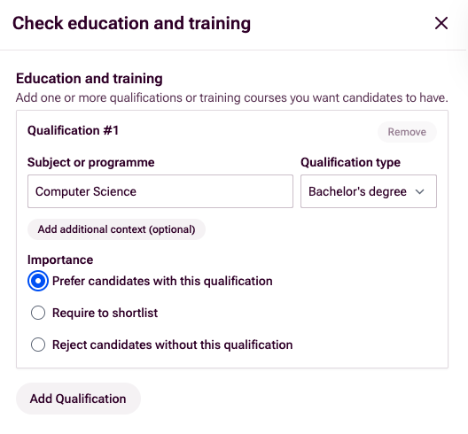 Check education and training screen