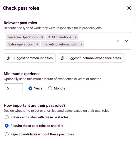 Check Past Roles screen